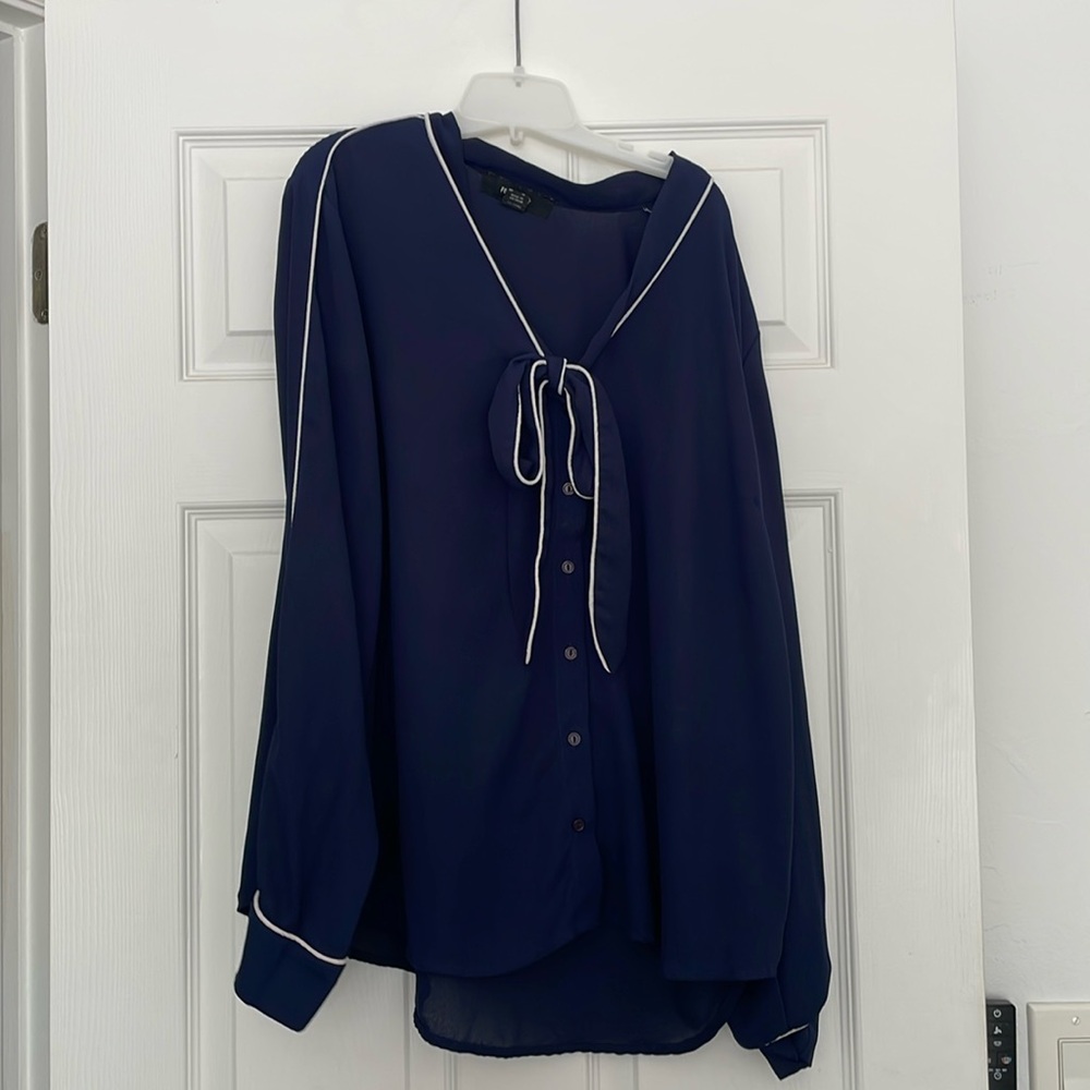 Navy blue and white blouse